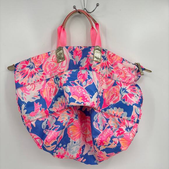 Lilly Pulitzer Wanderlust Packable Tote Extra Large Bay Dreamin Pink Blue Travel - Picture 8 of 14